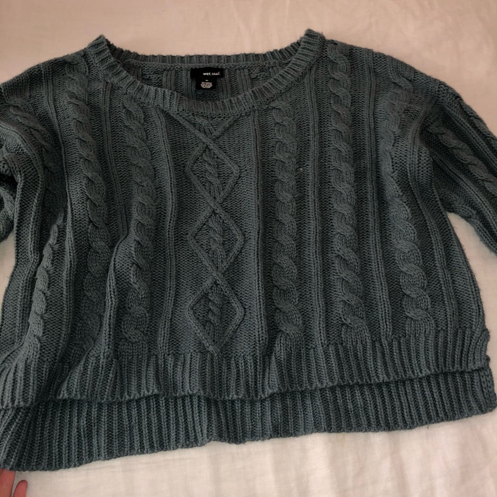 Blue-Gray Cable Knit Sweater